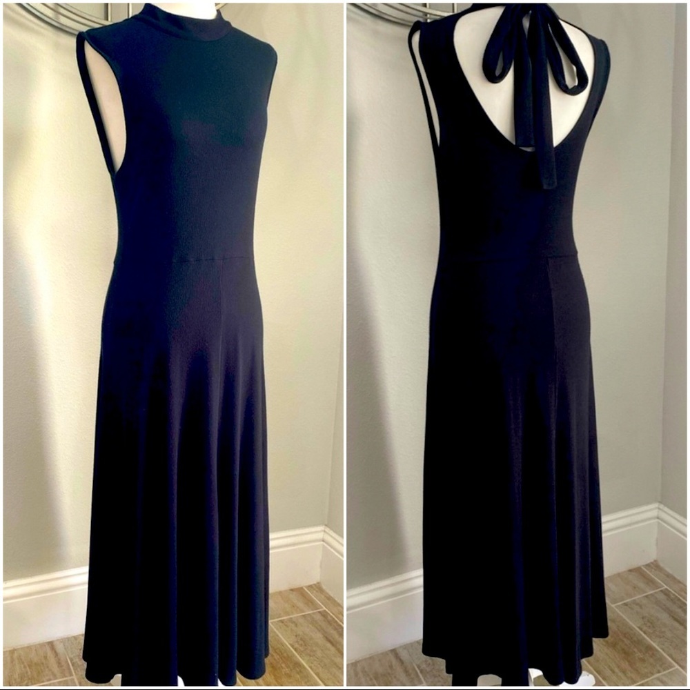 Who What Where black open tie back maxi dress